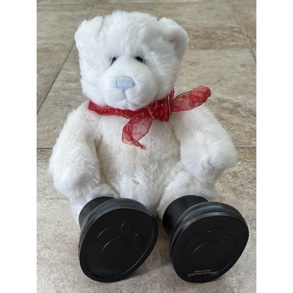 Vintage Build A Bear White Teddy Bear Black Boots Red Ribbon BABW Plush 16”